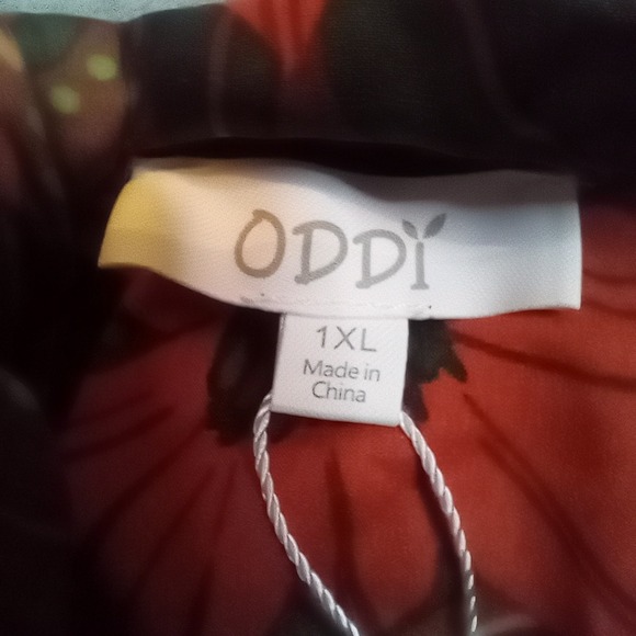 Oddy Curvy Floral HIgh Neck Knotted Collar Mini Dress Plus Size 1X Long Sleeves - Picture 15 of 16